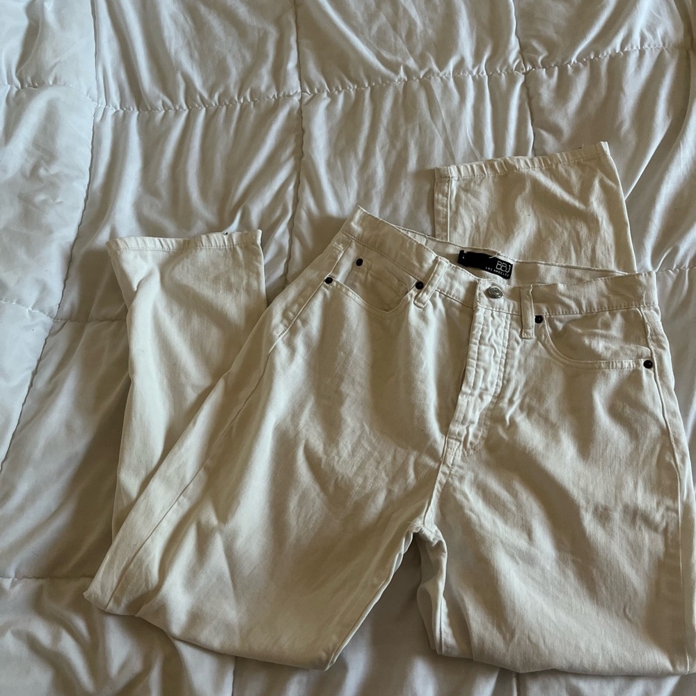 high rise loose white baggy straight leg denim jeans
